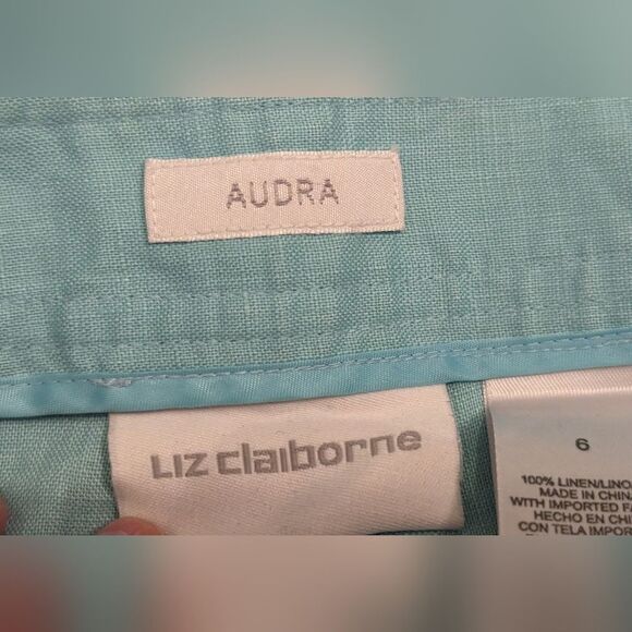 Liz Claiborne Audra Size 6 Linen Wide Leg Pants Beach Summer teal blue boho zip - Picture 10 of 10